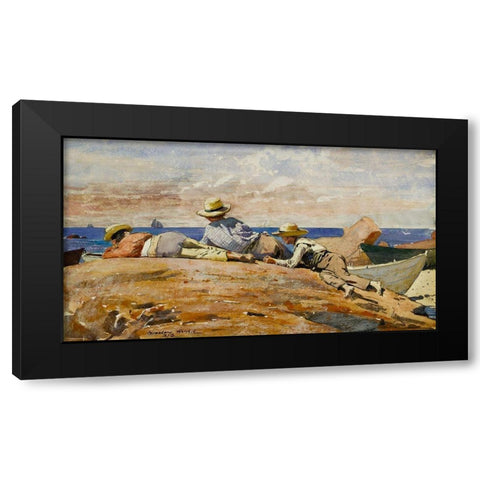 Three Boys on the Shore Black Modern Wood Framed Art Print with Double Matting by Homer, Winslow
