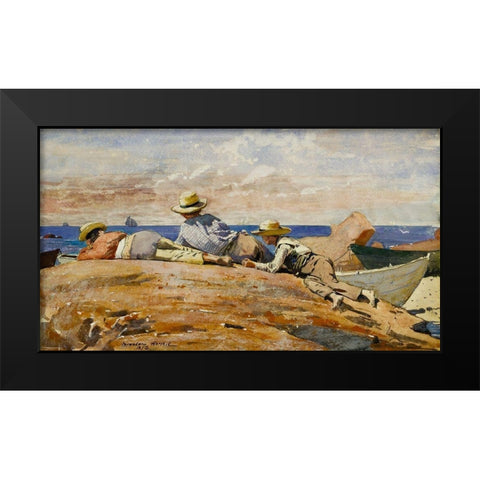 Three Boys on the Shore Black Modern Wood Framed Art Print by Homer, Winslow