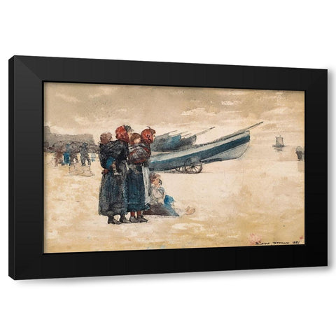 On the Beach, Tynemouth Black Modern Wood Framed Art Print with Double Matting by Homer, Winslow