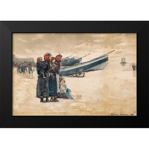On the Beach, Tynemouth Black Modern Wood Framed Art Print by Homer, Winslow