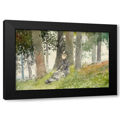 Girl Seated in a Grove Black Modern Wood Framed Art Print with Double Matting by Homer, Winslow