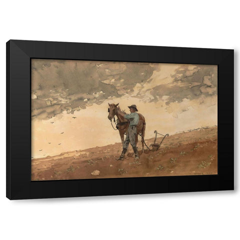 Man with Plow Horse Black Modern Wood Framed Art Print with Double Matting by Homer, Winslow