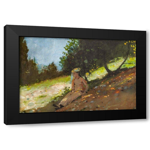 Shepherdess Resting Black Modern Wood Framed Art Print with Double Matting by Homer, Winslow