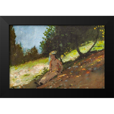 Shepherdess Resting Black Modern Wood Framed Art Print by Homer, Winslow
