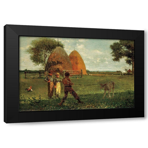 Weaning the Calf Black Modern Wood Framed Art Print with Double Matting by Homer, Winslow