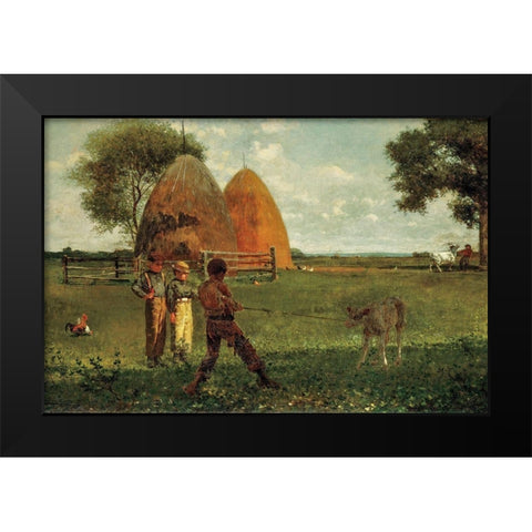 Weaning the Calf Black Modern Wood Framed Art Print by Homer, Winslow
