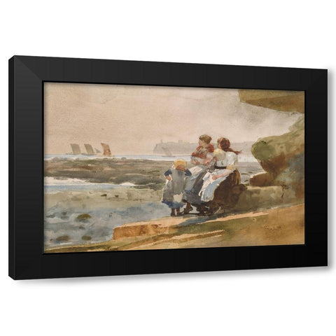 Under the Cliff, Cullercoats Black Modern Wood Framed Art Print with Double Matting by Homer, Winslow