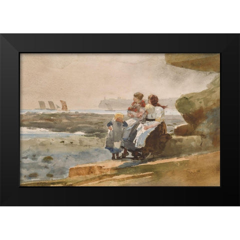 Under the Cliff, Cullercoats Black Modern Wood Framed Art Print by Homer, Winslow