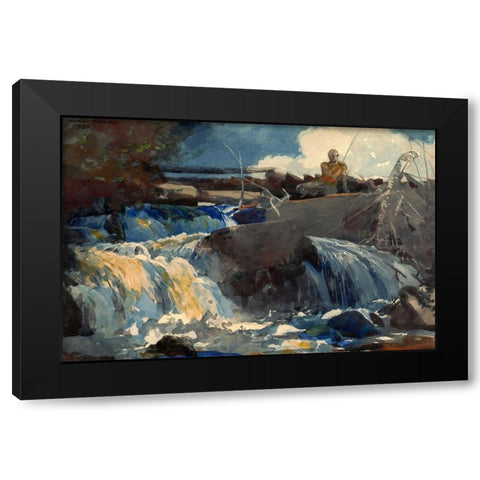 Casting in the Falls Black Modern Wood Framed Art Print with Double Matting by Homer, Winslow