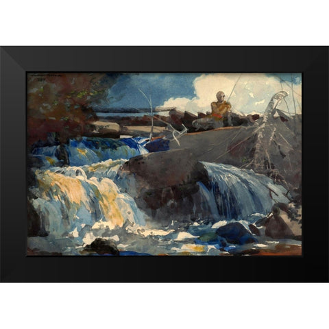 Casting in the Falls Black Modern Wood Framed Art Print by Homer, Winslow
