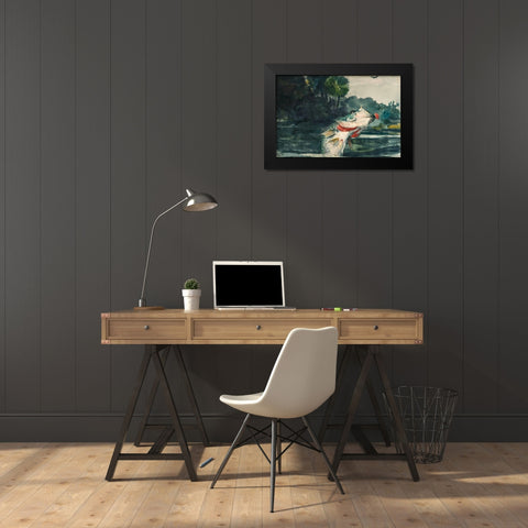 Life-Size Black Bass Black Modern Wood Framed Art Print by Homer, Winslow