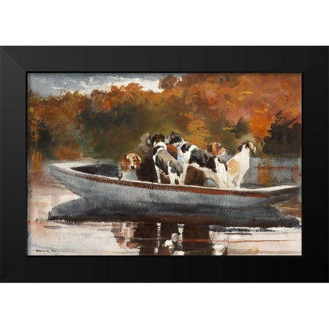Hunting Dogs in Boat Black Modern Wood Framed Art Print by Homer, Winslow