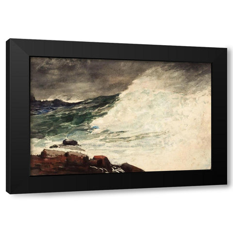 Prouts Neck, Breaking Wave Black Modern Wood Framed Art Print with Double Matting by Homer, Winslow