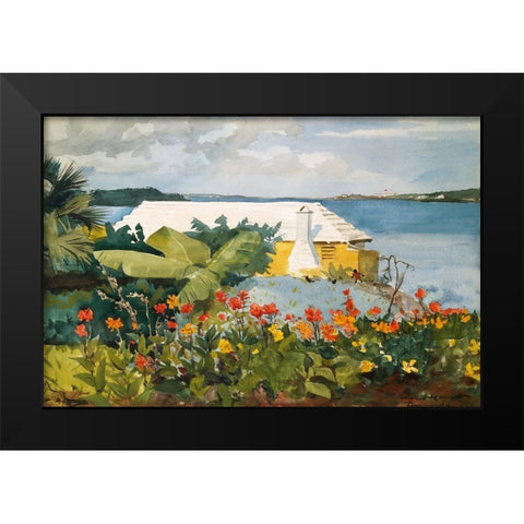 Flower Garden and Bungalow, Bermuda Black Modern Wood Framed Art Print by Homer, Winslow