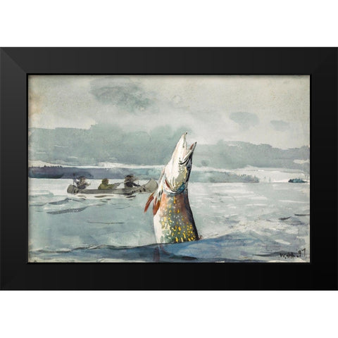Pike, Lake St. John Ouananiche Fishing Black Modern Wood Framed Art Print by Homer, Winslow