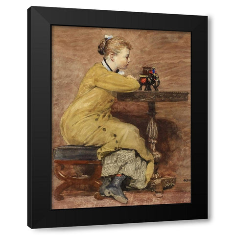 Woman and Elephant Black Modern Wood Framed Art Print with Double Matting by Homer, Winslow