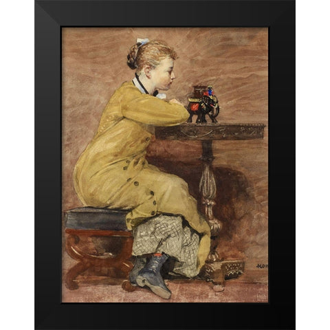 Woman and Elephant Black Modern Wood Framed Art Print by Homer, Winslow