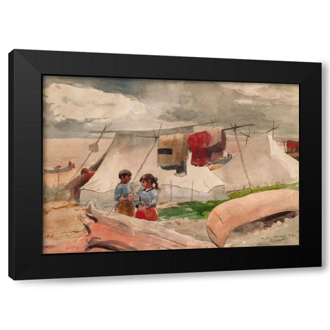 Indian Camp, Roberval, P.Q. Black Modern Wood Framed Art Print with Double Matting by Homer, Winslow