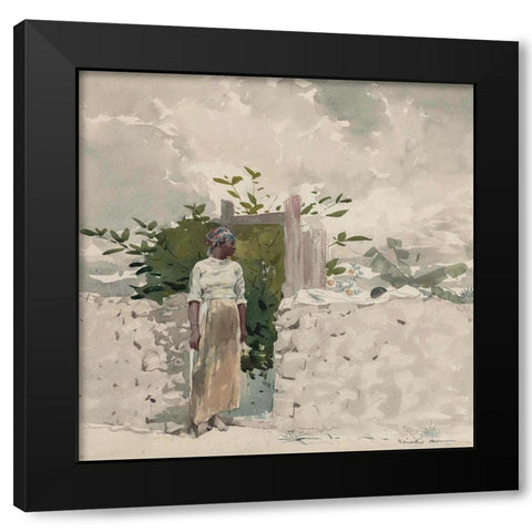 Woman Standing by a Gate, Bahamas Black Modern Wood Framed Art Print by Homer, Winslow