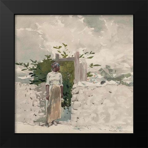 Woman Standing by a Gate, Bahamas Black Modern Wood Framed Art Print by Homer, Winslow