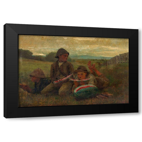 The Watermelon Boys Black Modern Wood Framed Art Print with Double Matting by Homer, Winslow