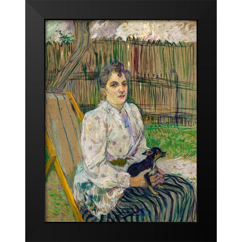 Lady with a Dog Black Modern Wood Framed Art Print by Toulouse-Lautrec, Henri de