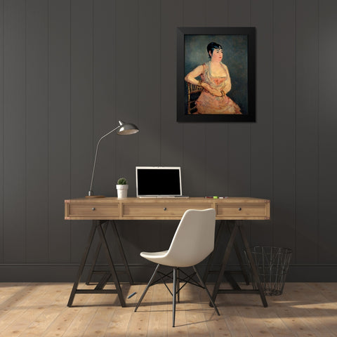 Lady in Pink Black Modern Wood Framed Art Print by Manet, Edouard