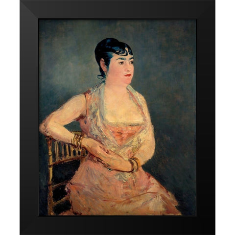 Lady in Pink Black Modern Wood Framed Art Print by Manet, Edouard