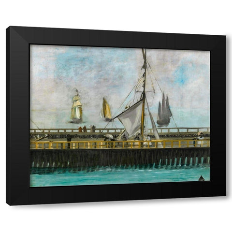 The jetty of Boulogne-sur-Mer Black Modern Wood Framed Art Print with Double Matting by Manet, Edouard