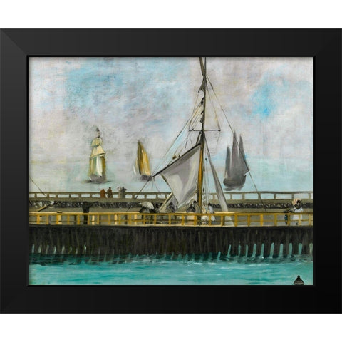 The jetty of Boulogne-sur-Mer Black Modern Wood Framed Art Print by Manet, Edouard