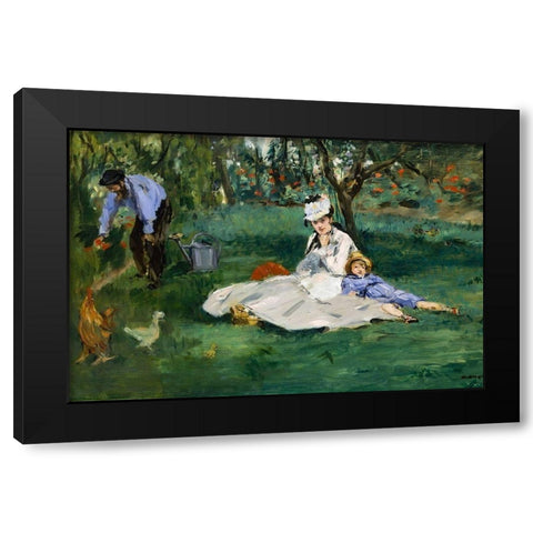The Monet Family in Their Garden at Argenteuil Black Modern Wood Framed Art Print with Double Matting by Manet, Edouard