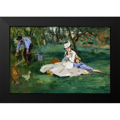 The Monet Family in Their Garden at Argenteuil Black Modern Wood Framed Art Print by Manet, Edouard