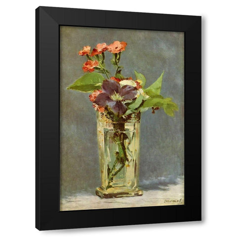 Carnations and clematis in a crystal vase Black Modern Wood Framed Art Print with Double Matting by Manet, Edouard