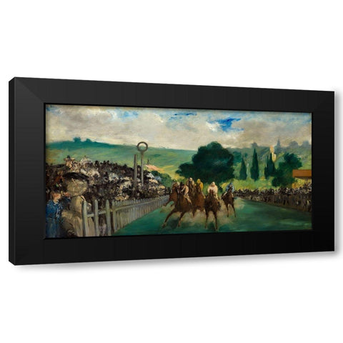 The Races at Longchamp Black Modern Wood Framed Art Print by Manet, Edouard