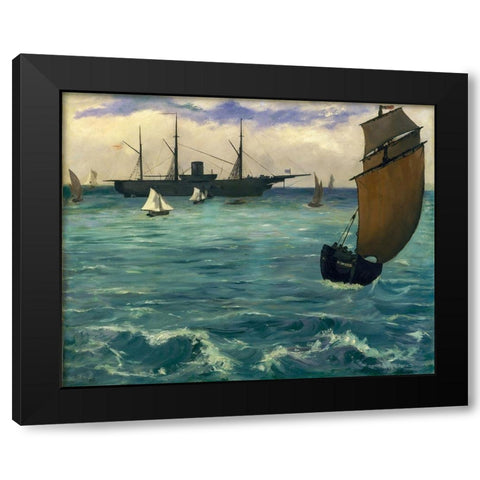 The Kearsarge at Boulogne Black Modern Wood Framed Art Print with Double Matting by Manet, Edouard