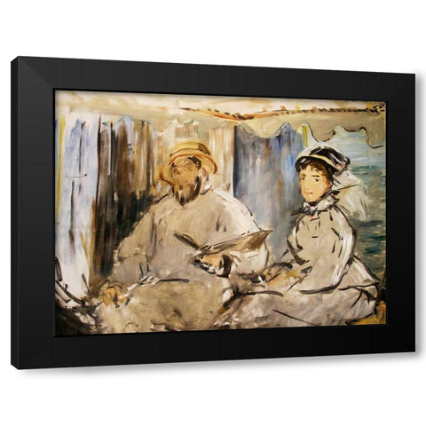 Monet in his Studio Black Modern Wood Framed Art Print by Manet, Edouard