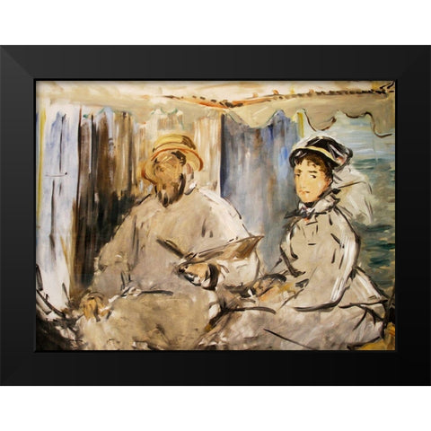 Monet in his Studio Black Modern Wood Framed Art Print by Manet, Edouard