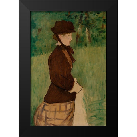 Young Woman in a Garden Black Modern Wood Framed Art Print by Manet, Edouard