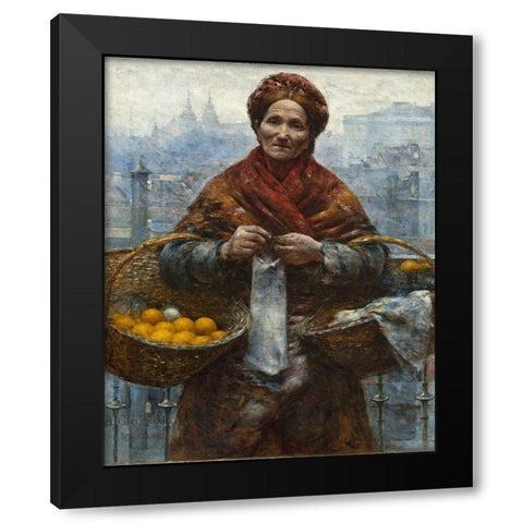 Jewish woman selling oranges Black Modern Wood Framed Art Print by Gierymski, Aleksander