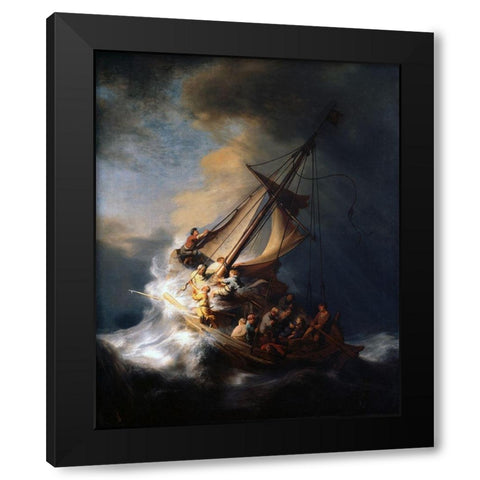 Christ in the Storm on the Lake of Galilee Black Modern Wood Framed Art Print with Double Matting by Rembrandt