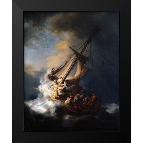 Christ in the Storm on the Lake of Galilee Black Modern Wood Framed Art Print by Rembrandt