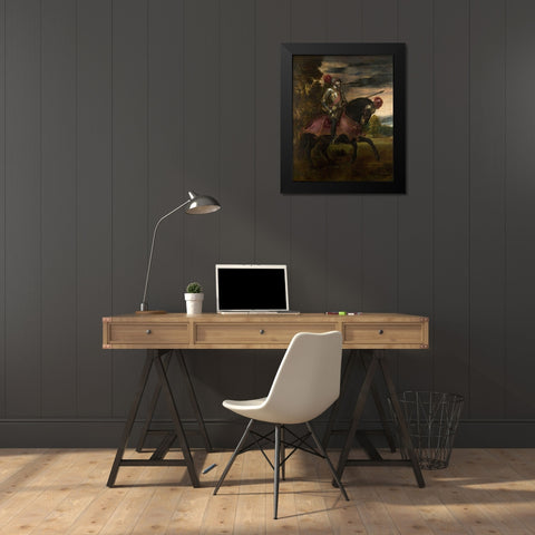 Equestrian Portrait of Charles V Black Modern Wood Framed Art Print by Titian