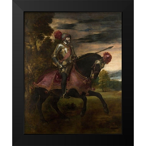 Equestrian Portrait of Charles V Black Modern Wood Framed Art Print by Titian