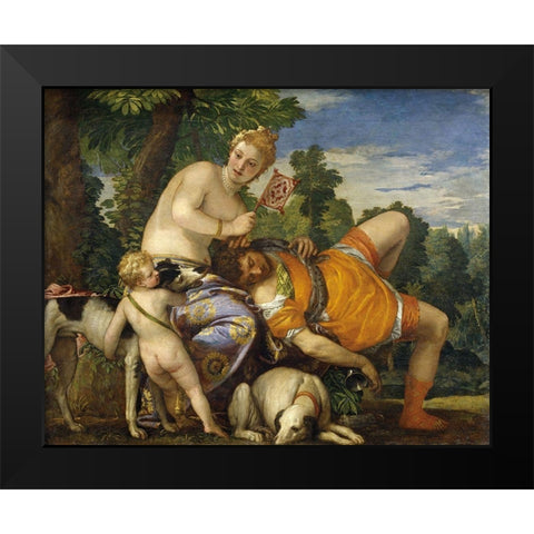 Venus and Adonis Black Modern Wood Framed Art Print by Veronese, Paolo