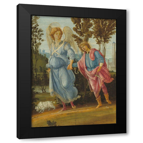Tobias and the Angel Black Modern Wood Framed Art Print with Double Matting by Lippi, Filippino