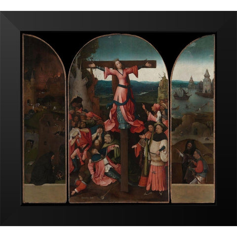 Triptych of the crucified Martyr Black Modern Wood Framed Art Print by Bosch, Hieronymus