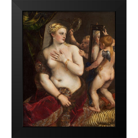Venus with a Mirror Black Modern Wood Framed Art Print by Titian