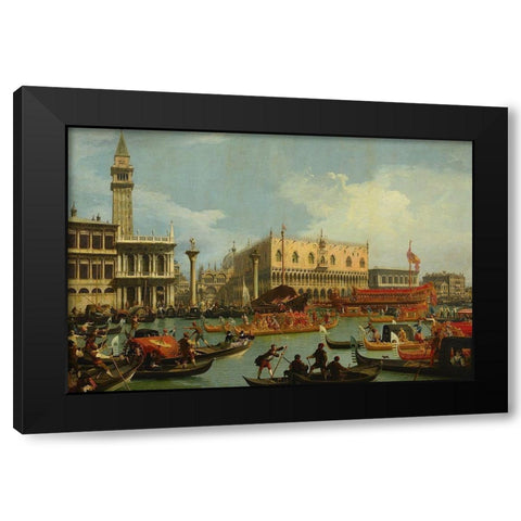The Return of the Bucentaur to the Molo on Ascension Day Black Modern Wood Framed Art Print with Double Matting by Canaletto