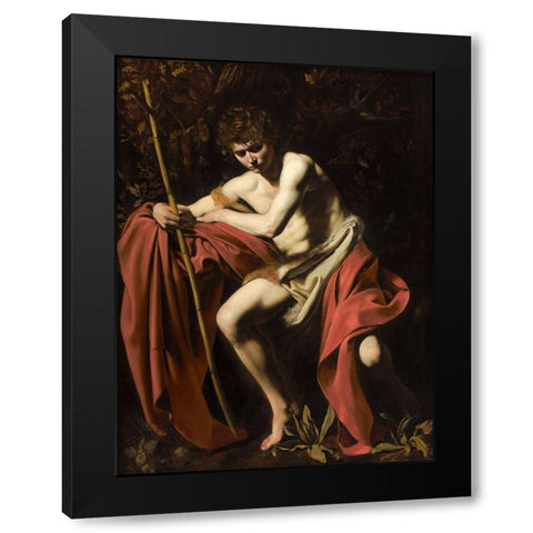 Saint John the Baptist in the Wilderness Black Modern Wood Framed Art Print with Double Matting by Caravaggio