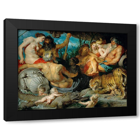 The Four Rivers of Paradise Black Modern Wood Framed Art Print with Double Matting by Rubens, Peter Paul